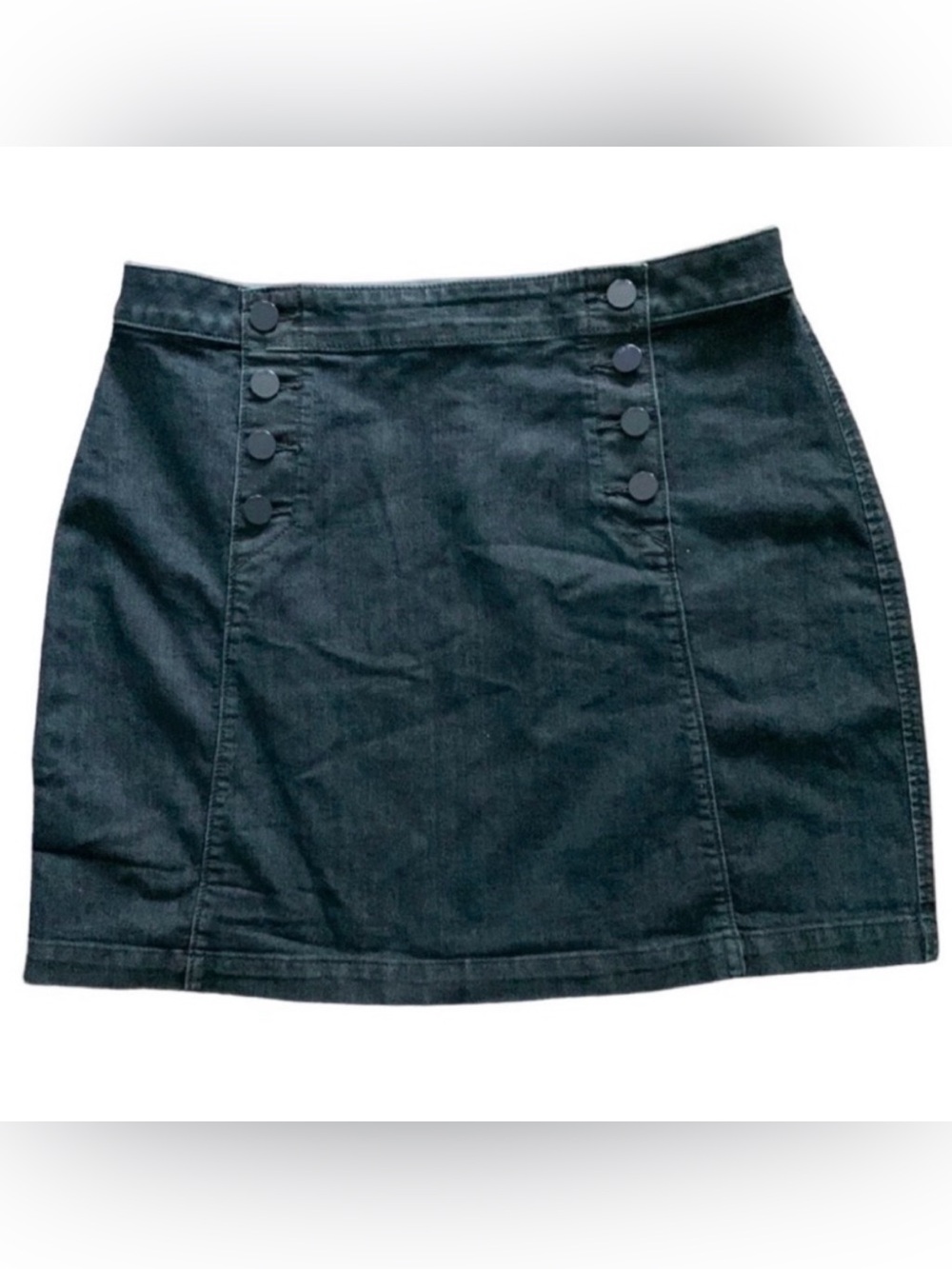 ANN TAYLOR LOFT DARK WASH DENIM JEAN SKIRT SHORT MINI STRETCH SIZE 12